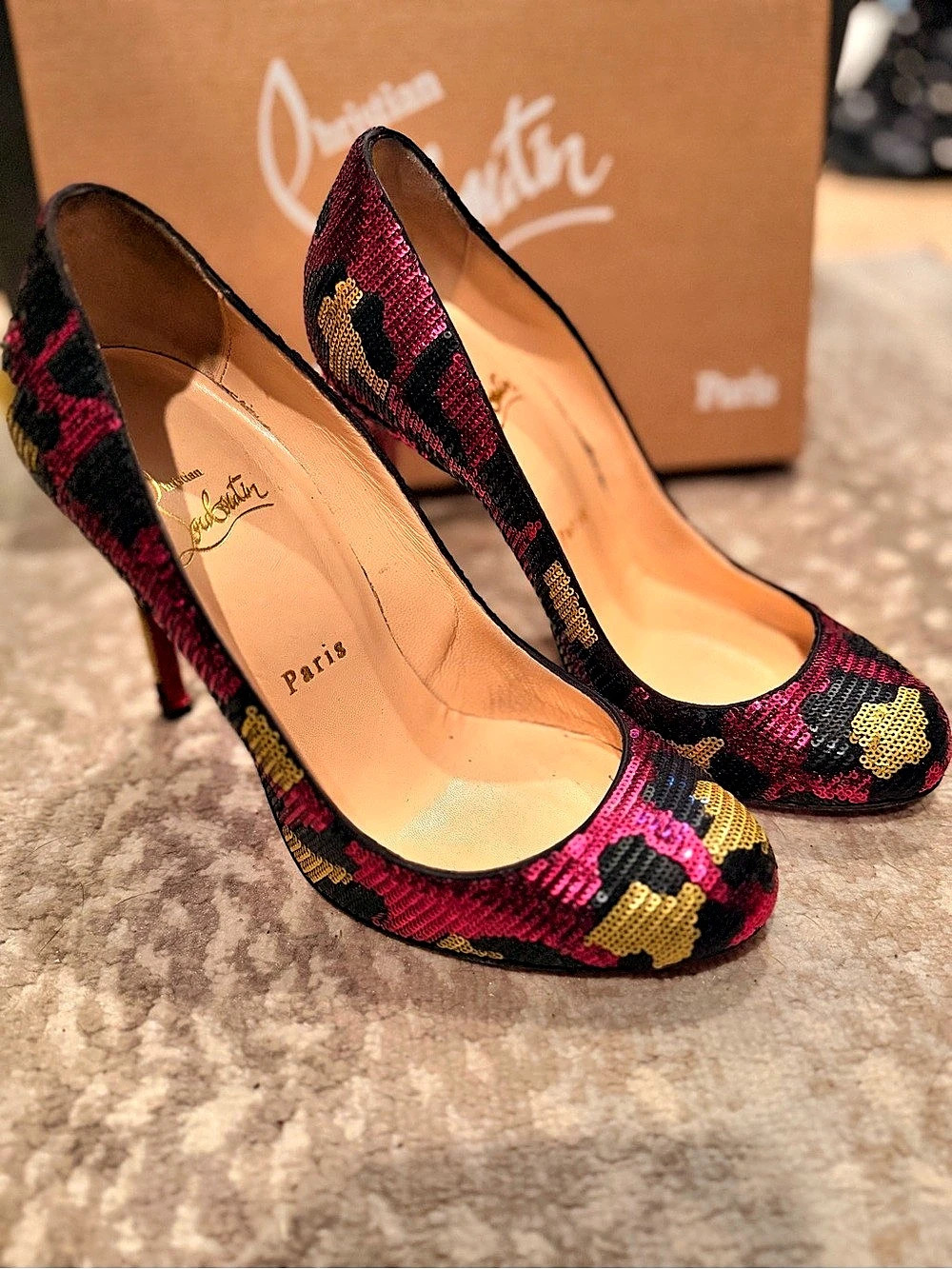 Christian Louboutin Pigalle Follies 100 Sequin Leopard Heels EU 36.5